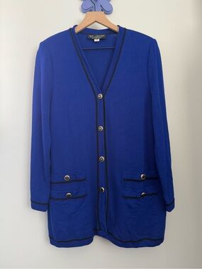 St. John 14 Santana Knit Long Cardigan Royal Blue Office Classy Elegant Fall